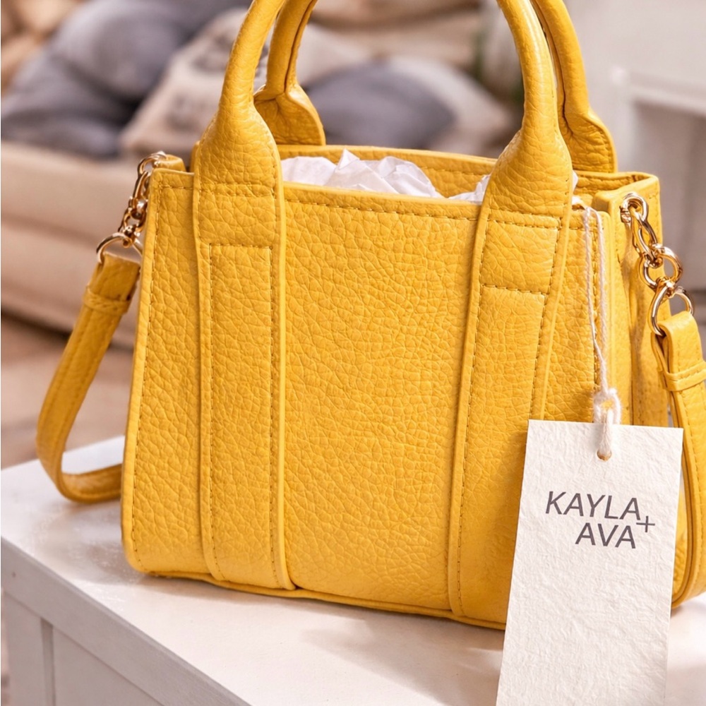 Kayla + Ava Yellow Mini Pebbled Satchel with Detachable Strap